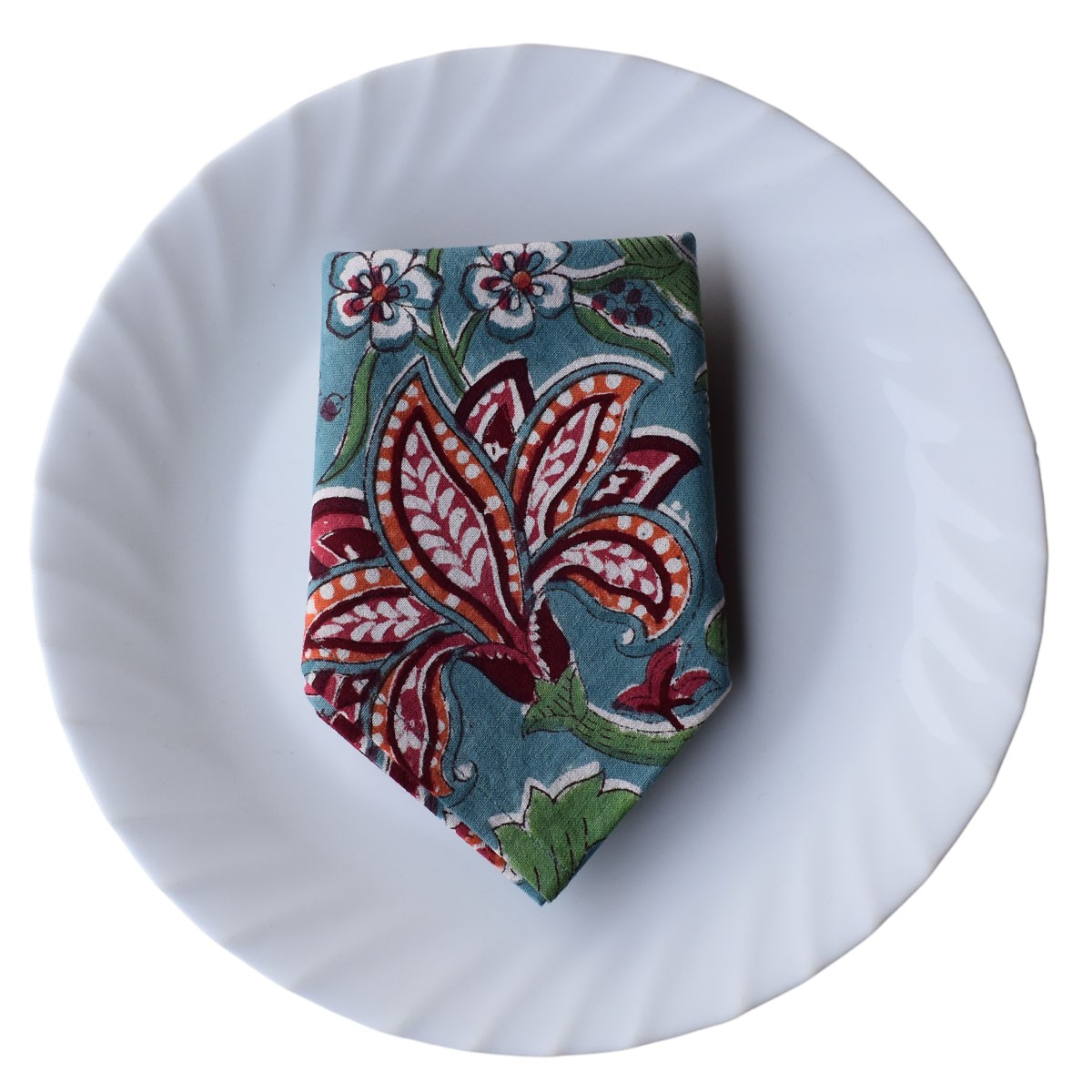 Hand Block Printed Cotton Napkin 45x45 cms Set of 4 Napkins Anarkali Green Gud 106821