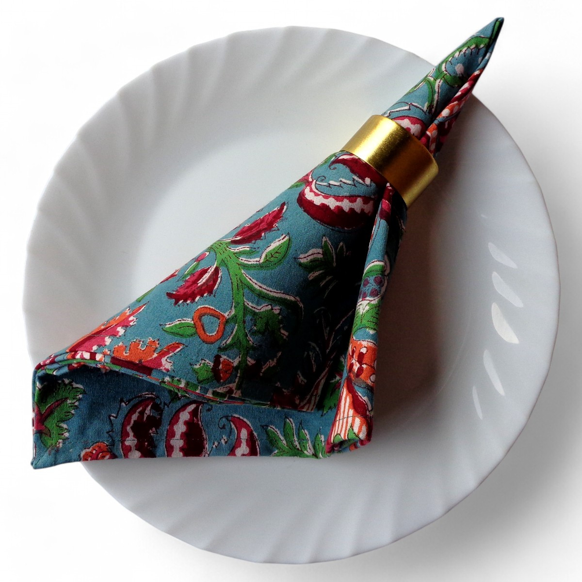 Hand Block Printed Cotton Napkin 45x45 cms Set of 4 Napkins  Anarkali Green Gud 106821