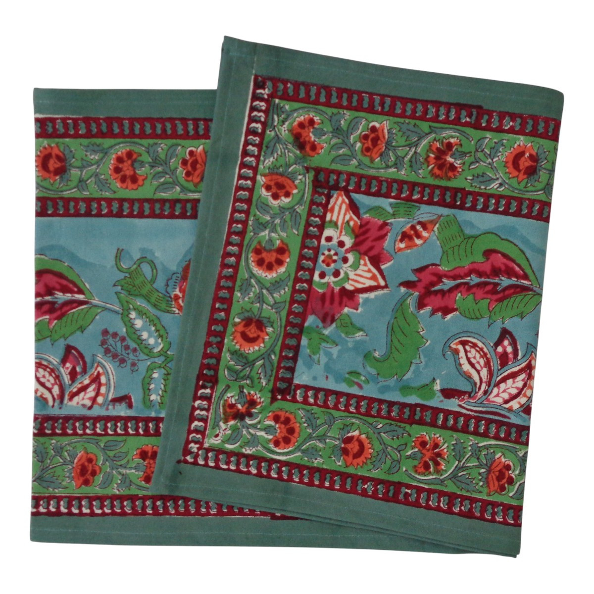 Hand Block Printed Cotton Canvas Table Runner 33x120 cms Anarkali Green Gud 106821