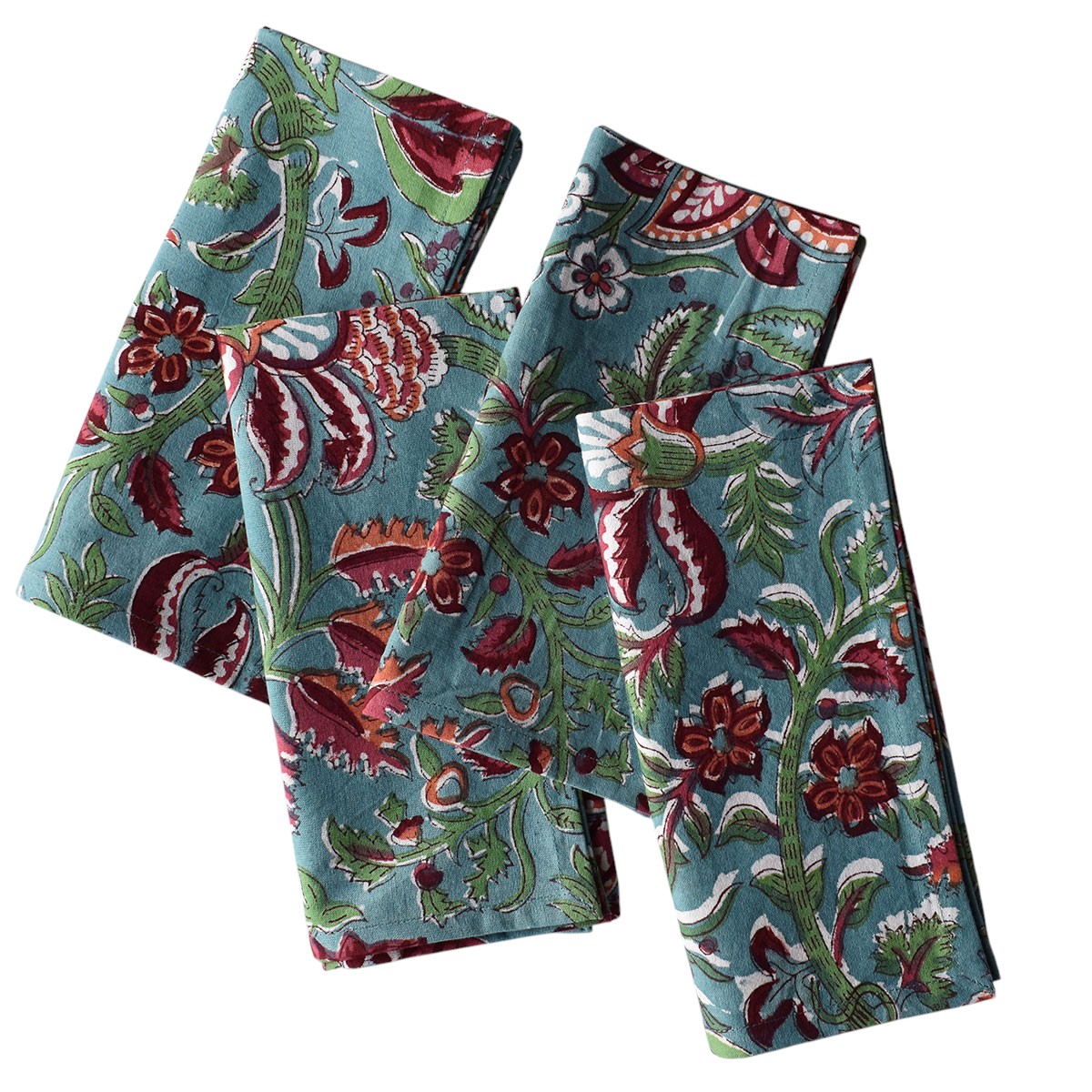 Hand Block Printed Cotton Napkin 45x45 cms Set of 4 Napkins Anarkali Green Gud 106821