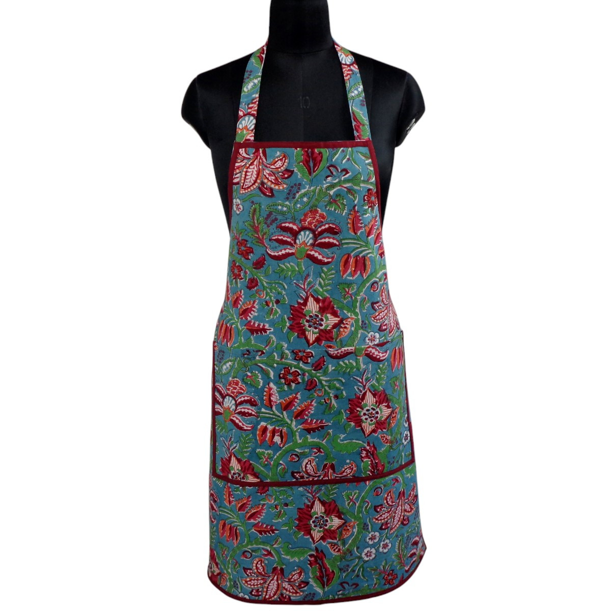 Indian Block-Printed 100 Cotton Apron Anarkali Green Gud 106821