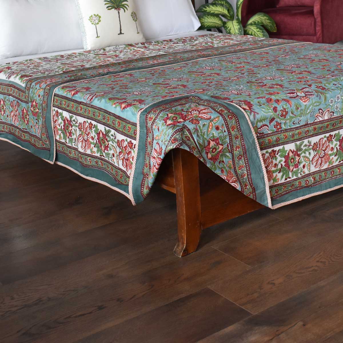 Indian Hand Block Printed Cotton Dohar Queen Size  Anarkali Green Gud 106821