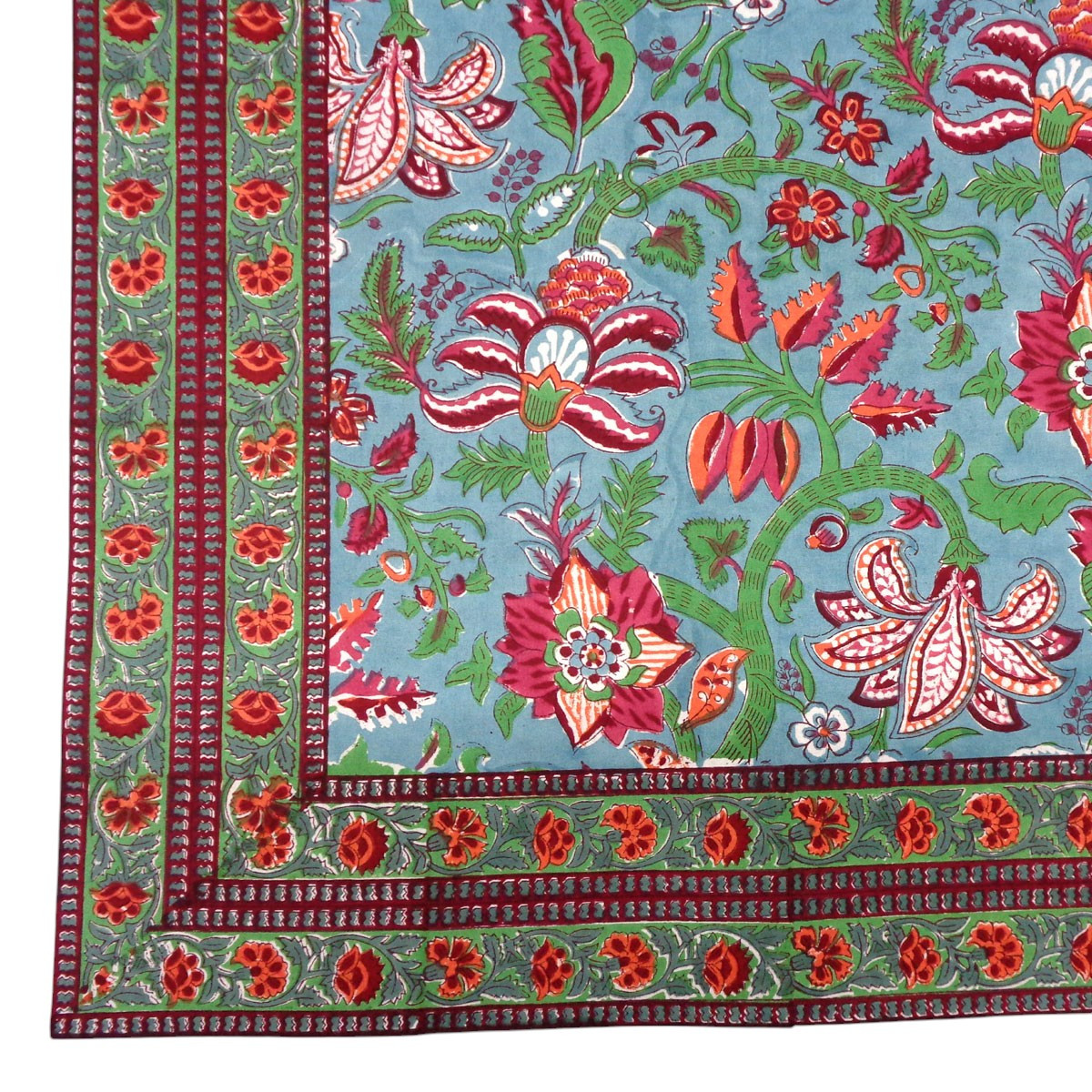 Hand Block Printed Cotton Tablecloth 180x270 Anarkali Green Gud 106821