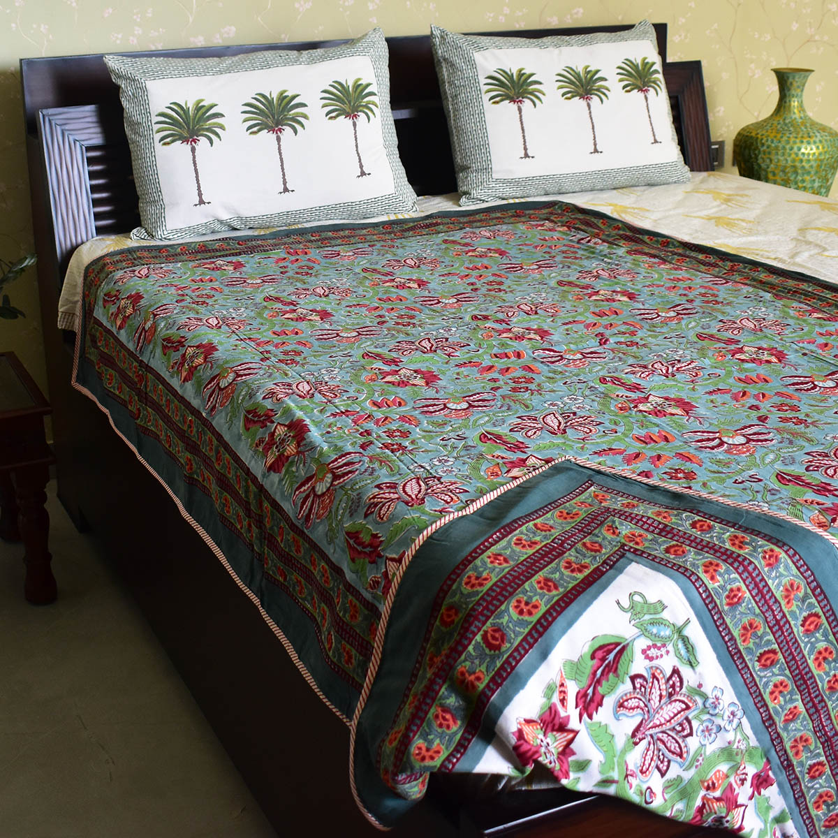 Hand Block Printed Cotton Twin Size Dohar  Anarkali Green Gud 106821
