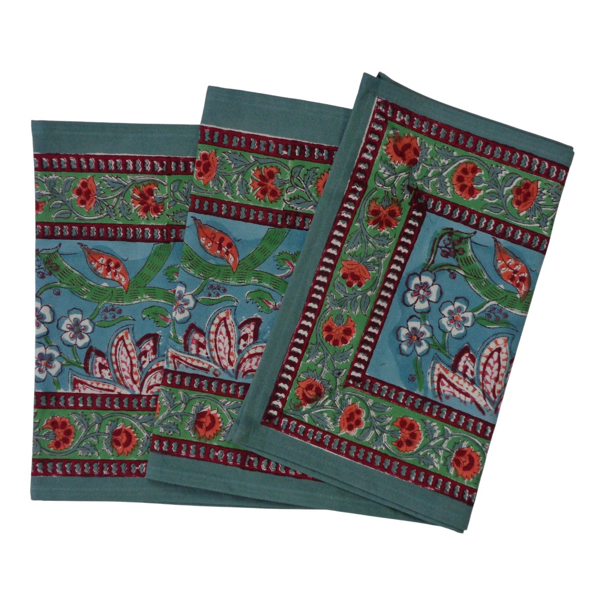 Hand Block Printed Cotton Canvas Table Runner 33x170 cms Anarkali Green Gud 106821