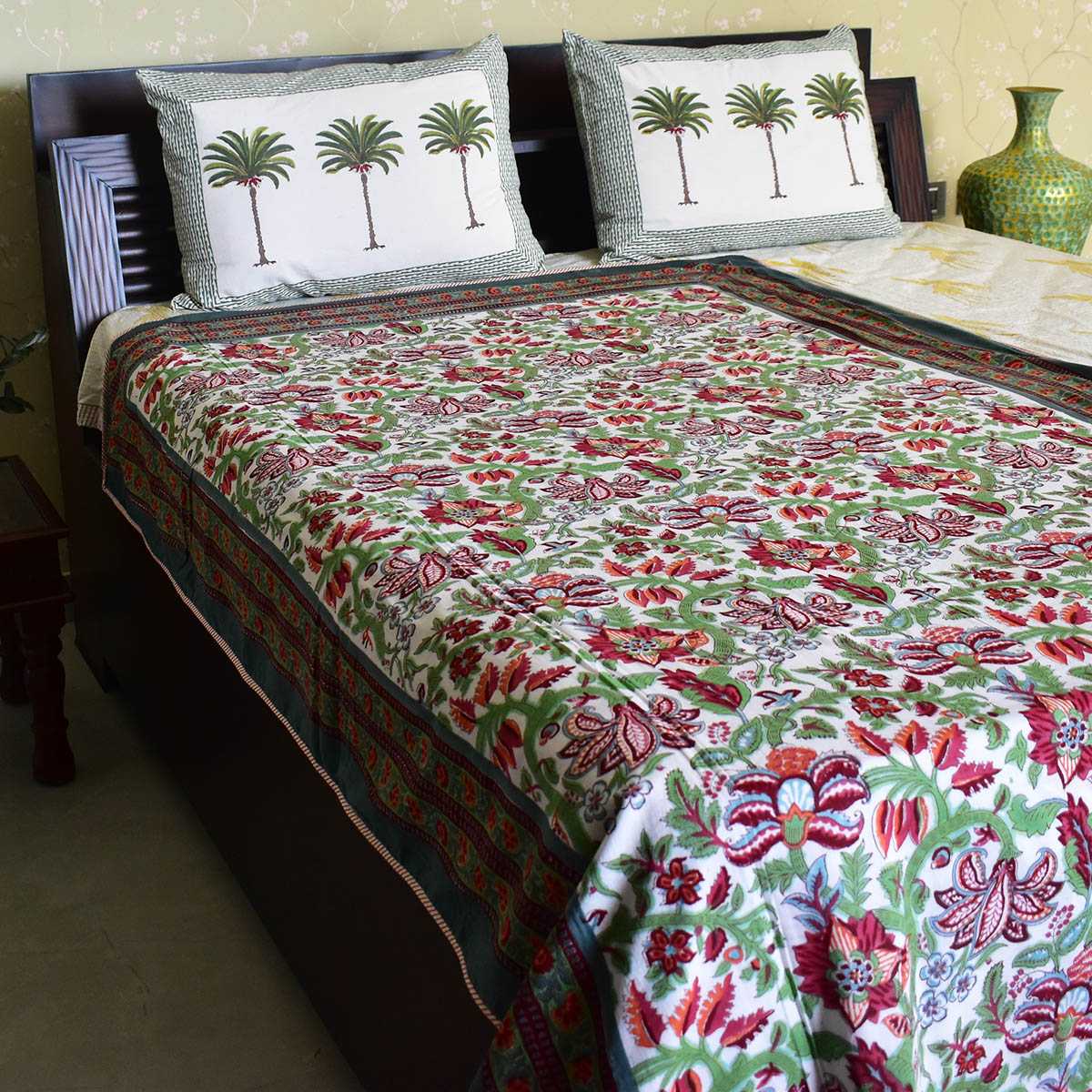 Hand Block Printed Cotton Twin Size Dohar Anarkali Green Gud 106821