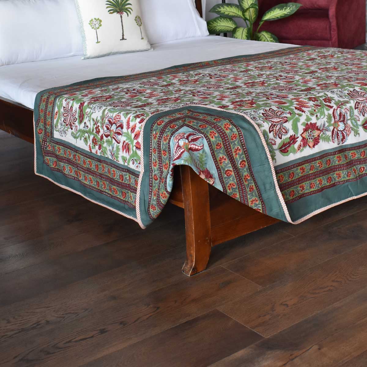 Hand Block Printed Cotton Twin Size Dohar  Anarkali Green Gud 106821