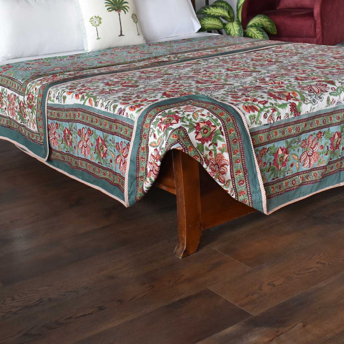 Indian Hand Block Printed Cotton Dohar Queen Size  Anarkali Green Gud 106821