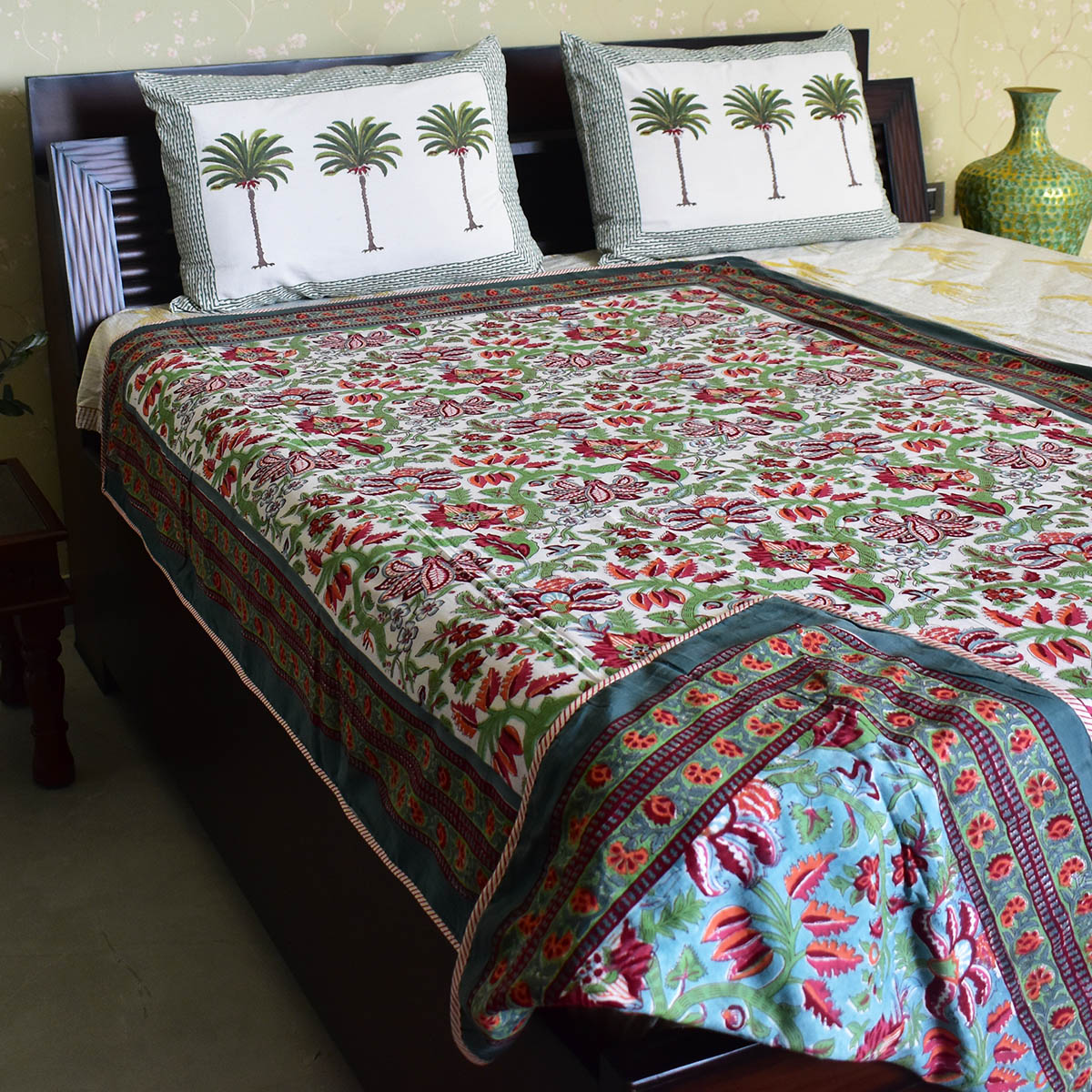 Hand Block Printed Cotton Twin Size Dohar  Anarkali Green Gud 106821