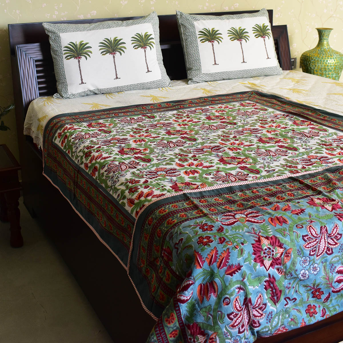 Hand Block Printed Cotton Twin Size Dohar  Anarkali Green Gud 106821