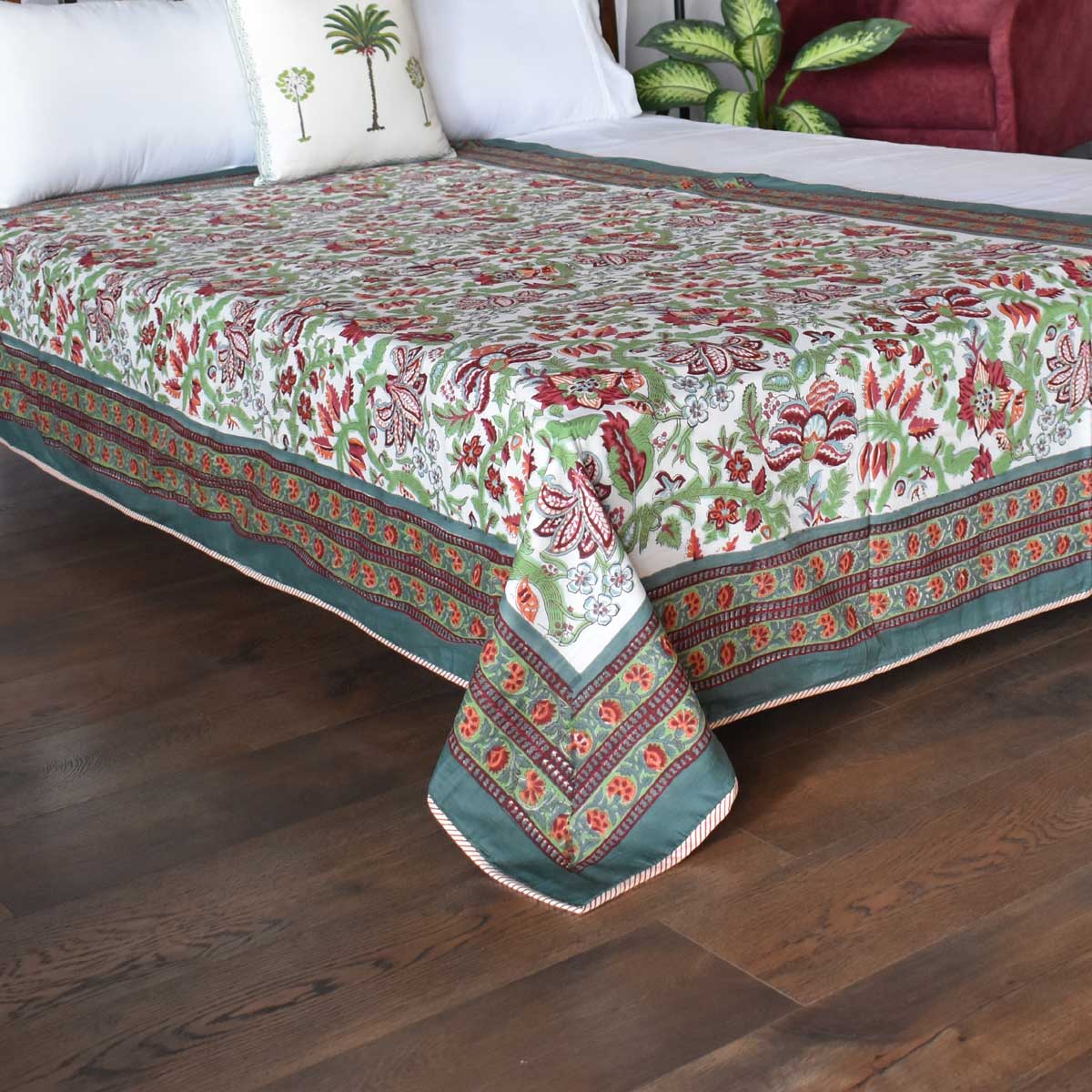 Hand Block Printed Cotton Twin Size Dohar  Anarkali Green Gud 106821