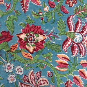 5 Yard Running Fabric Hand Block Printed Cotton Voile Fabric Anarkali Green Gud 106821
