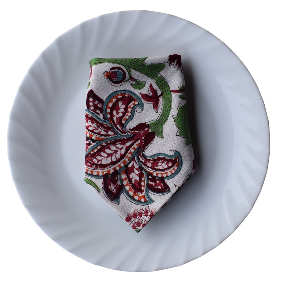 Hand Block Printed Cotton Napkin 45x45 cms Set of 4 Napkins Anarkali Green Open 106822