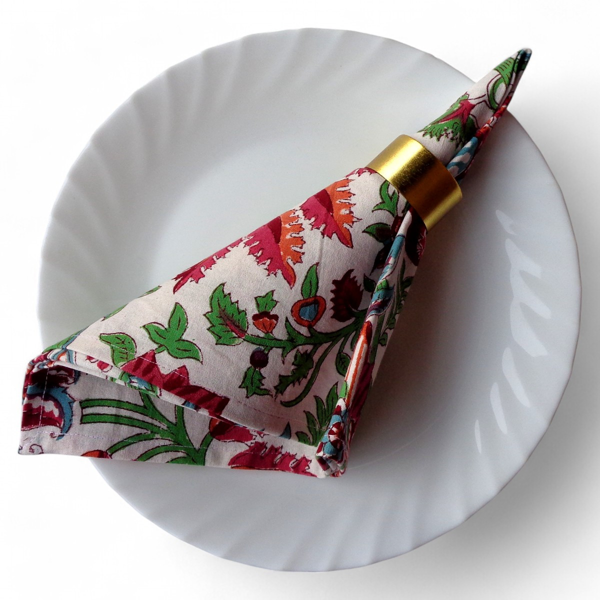 Hand Block Printed Cotton Napkin 45x45 cms Set of 4 Napkins Anarkali Green Open 106822