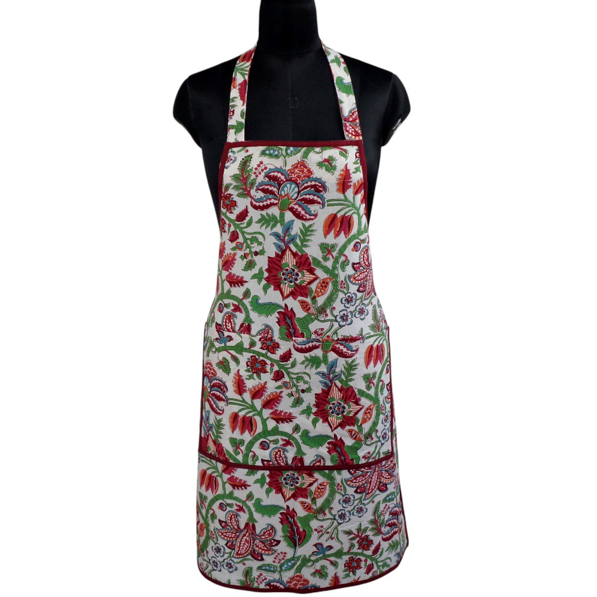 Indian Block-Printed 100 Cotton Apron Anarkali Green Open 106822