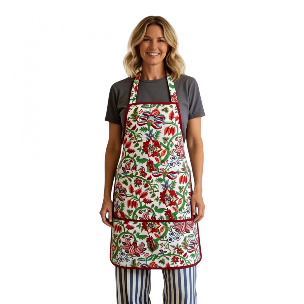 Image of Indian Block-Printed 100% Cotton Apron | Anarkali Green Open 106822