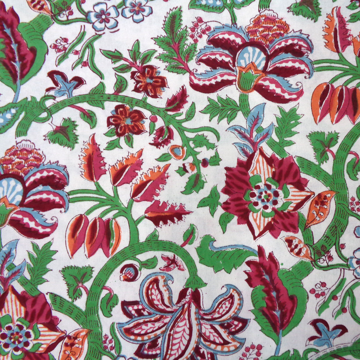 5 Yard Running Fabric  Hand Block Printed Cotton Voile Fabric  Anarkali Green Open 106822