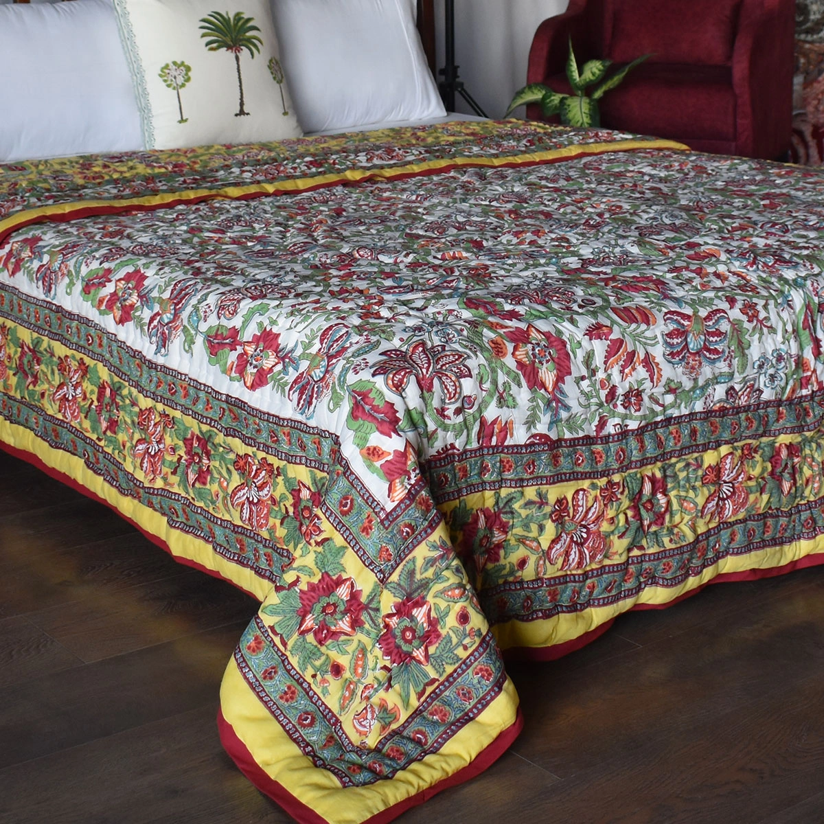 Queen Size Soft Cotton Quilt Handmade Anarkali Lime Gud 260620