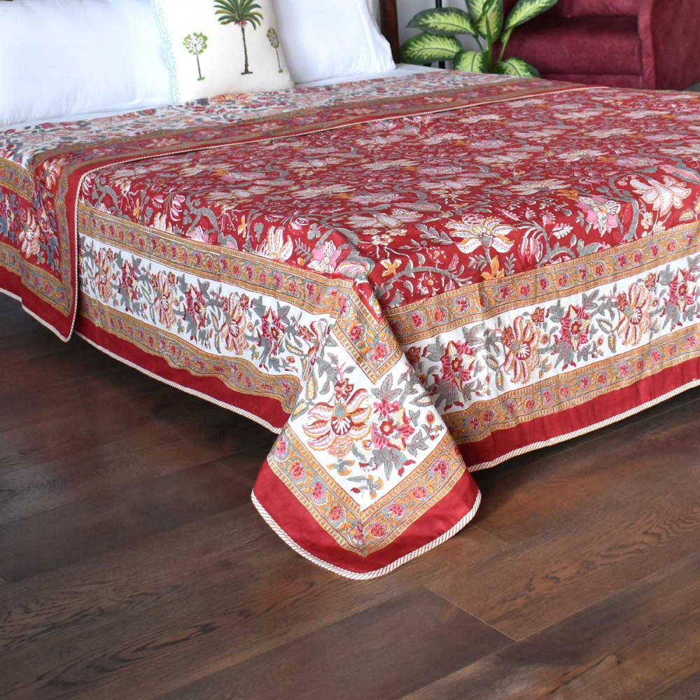 Image of Indian Hand Block Printed Cotton Dohar Queen Size | Anarkali Red 205559