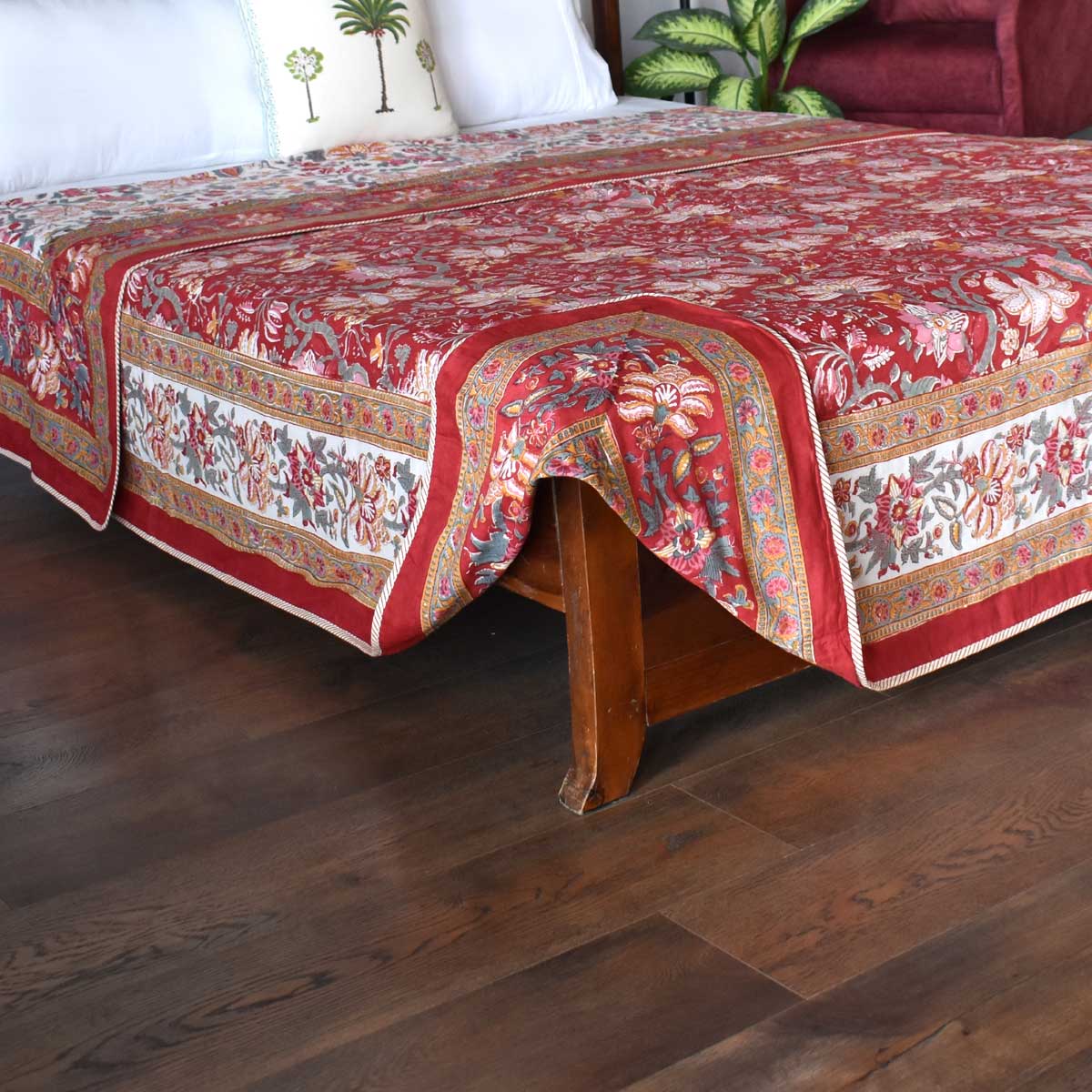 Indian Hand Block Printed Cotton Dohar Queen Size  Anarkali Red 205559