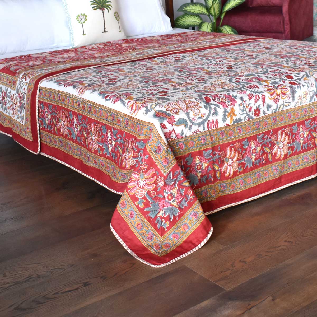 Indian Hand Block Printed Cotton Dohar Queen Size  Anarkali Red 205559