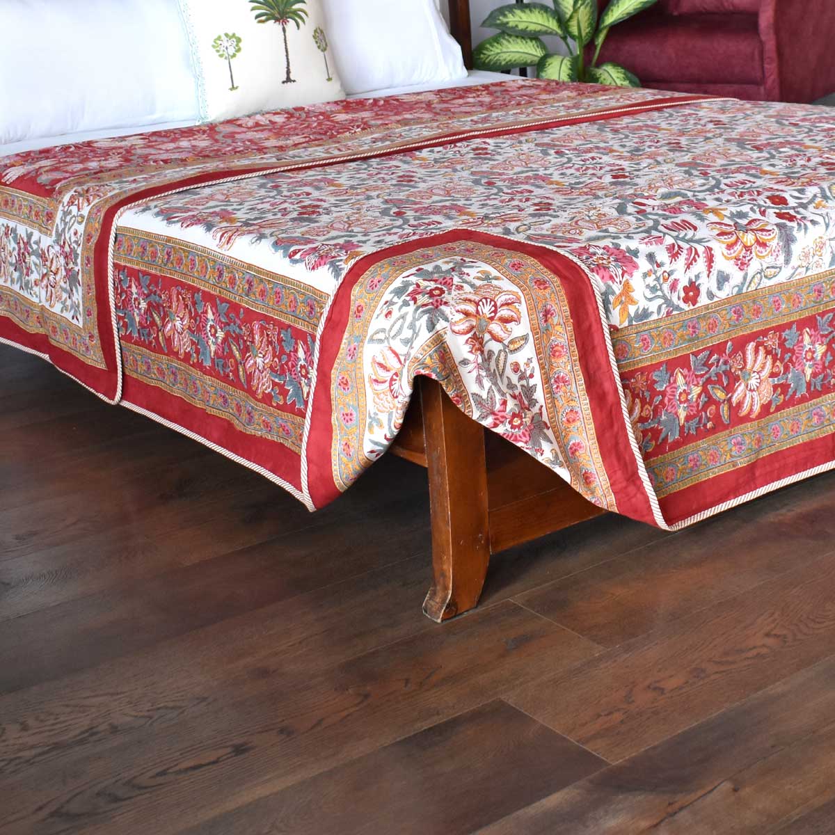 Indian Hand Block Printed Cotton Dohar Queen Size  Anarkali Red 205559