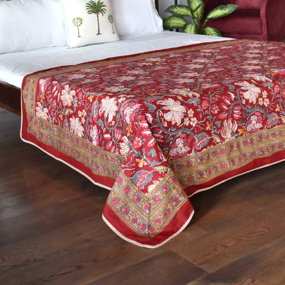 Image of Hand Block Printed Cotton Twin Size Dohar | Anarkali Red 205851