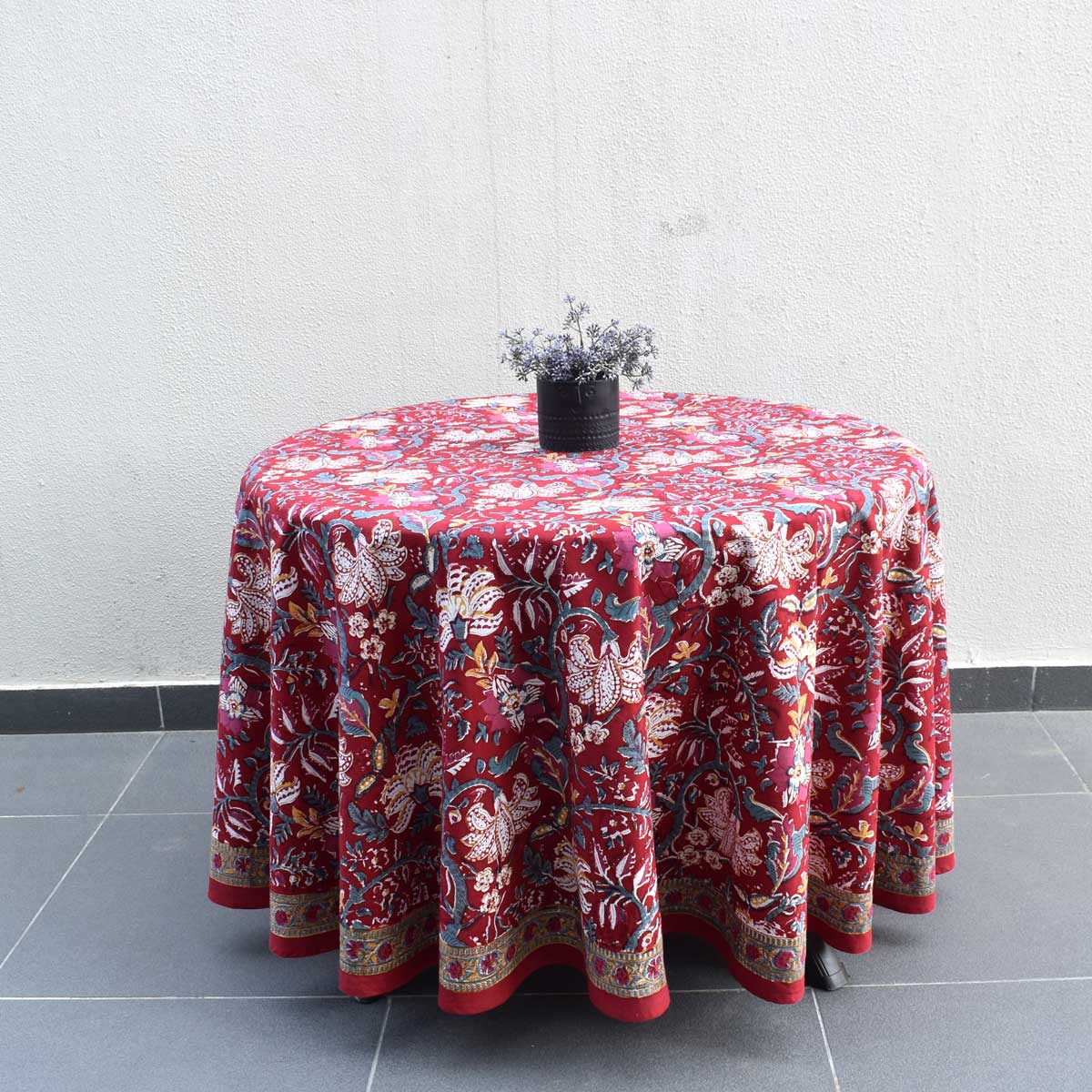Hand Block Printed Cotton Round Tablecloth 180 cms  Anarkali Red Gud 201397