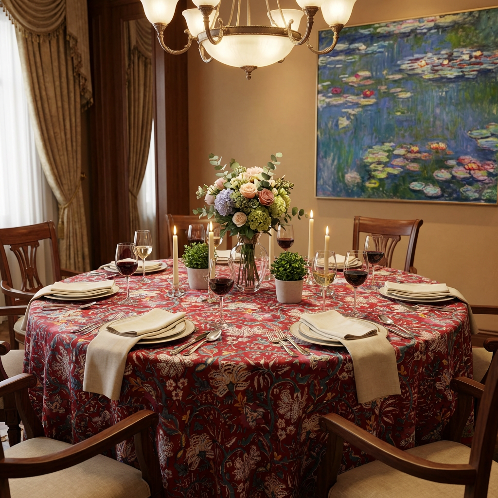 Hand Block Printed Cotton Round Tablecloth 180 cms  Anarkali Red Gud 201397