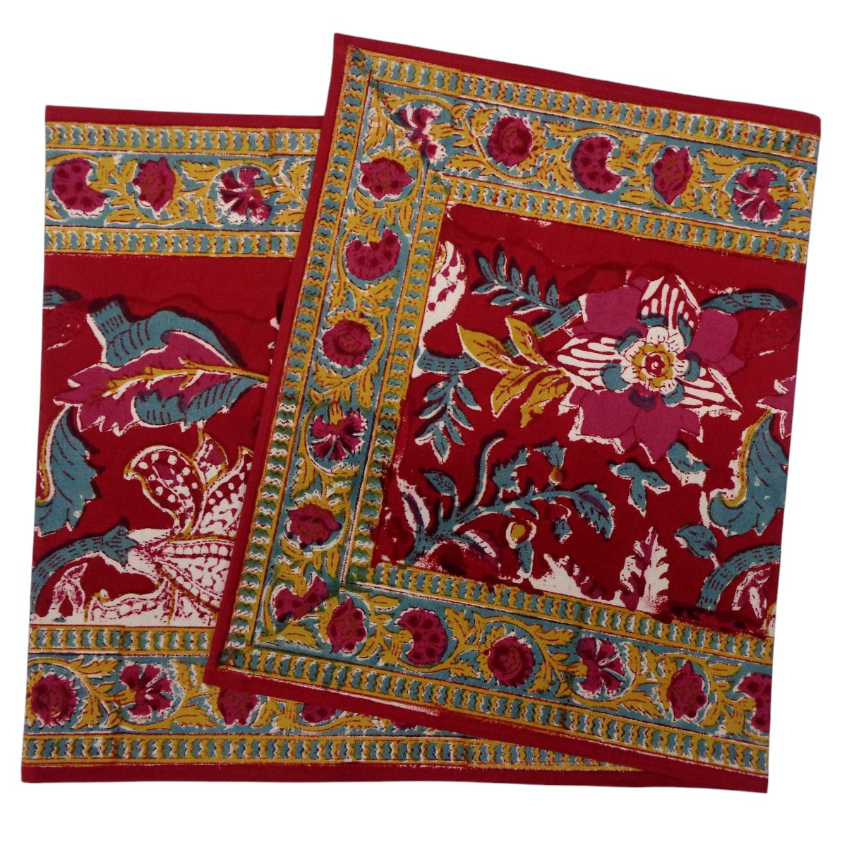 Hand Block Printed Cotton Canvas Table Runner 33x120 cms Anarkali Red Gud 201397