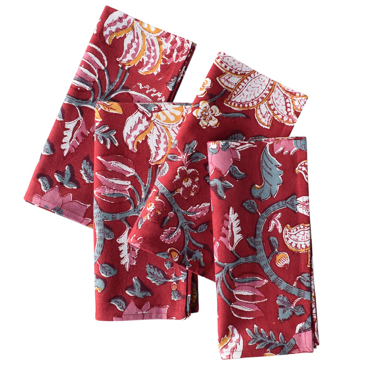 Hand Block Printed Cotton Napkin 45x45 cms Set of 4 Napkins  Anarkali Red Gud 201397