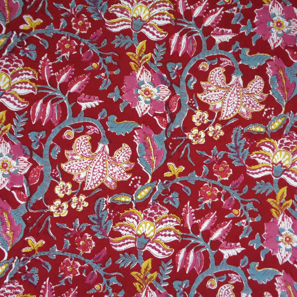 Hand Block Printed on 100 Cotton 5 Yard Fabric SANGANER anarkali-red-gud 201397