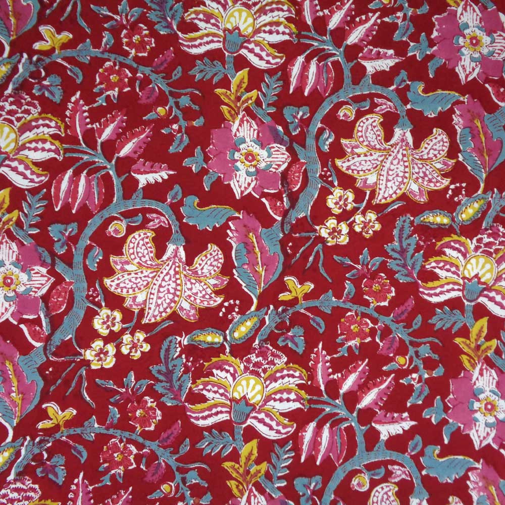 Image of Hand Block Printed on 100% Cotton 5 Yard  Fabric SANGANER | anarkali-red-gud 201397