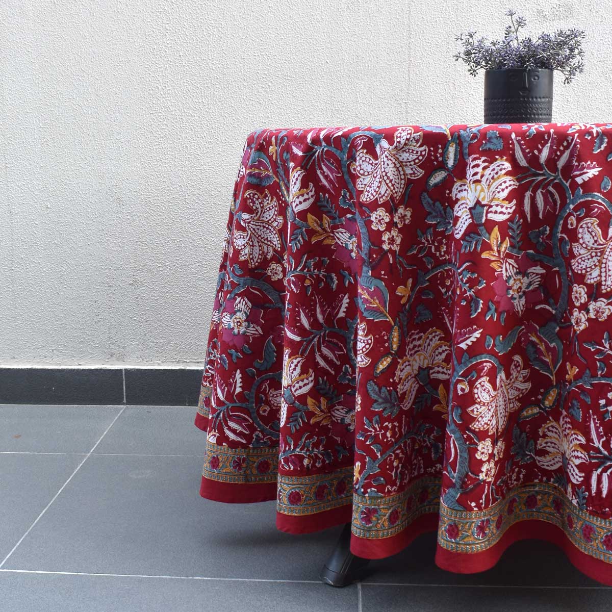 Hand Block Printed Cotton Round Tablecloth 180 cms  Anarkali Red Gud 201397