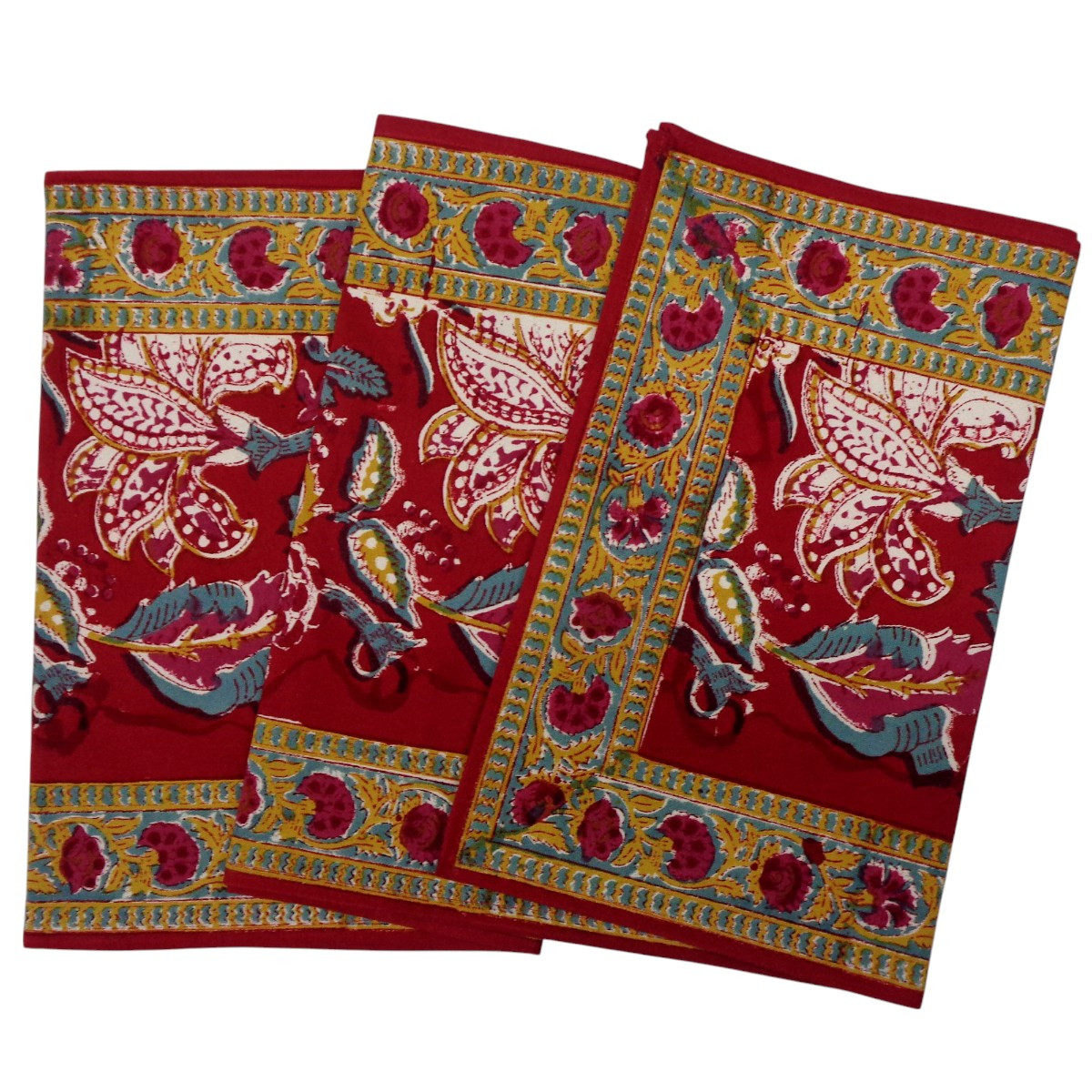 Hand Block Printed Cotton Canvas Table Runner 33x170 cms Anarkali Red Gud 201397