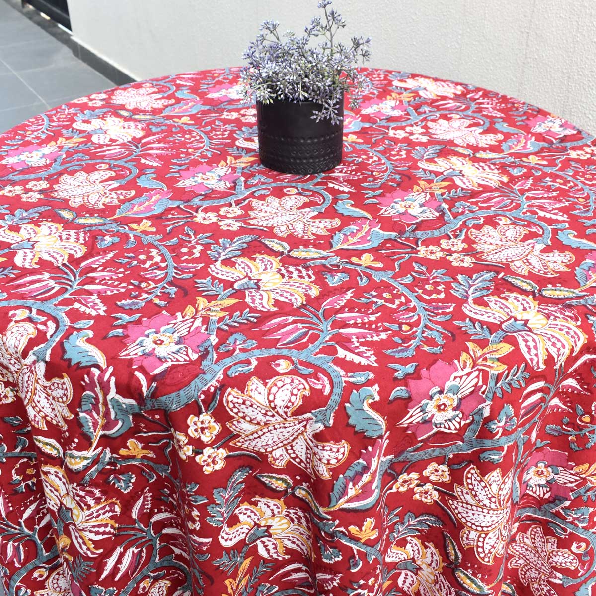 Hand Block Printed Cotton Round Tablecloth 220 cms Anarkali Red Gud 201397
