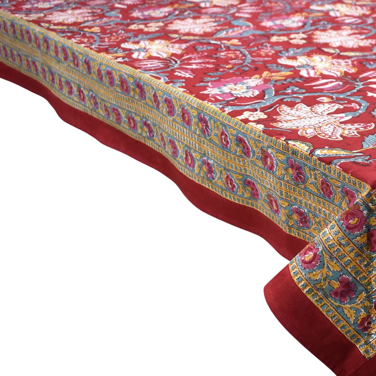 Square Tablecloth in Cotton Hand Block Printed Cotton Tablecloth 150x150 cms Anarkali Red Gud 201397