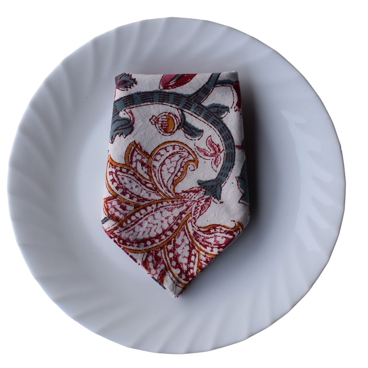 Hand Block Printed Cotton Napkin 45x45 cms Set of 4 Napkins Anarkali Red Open 200652