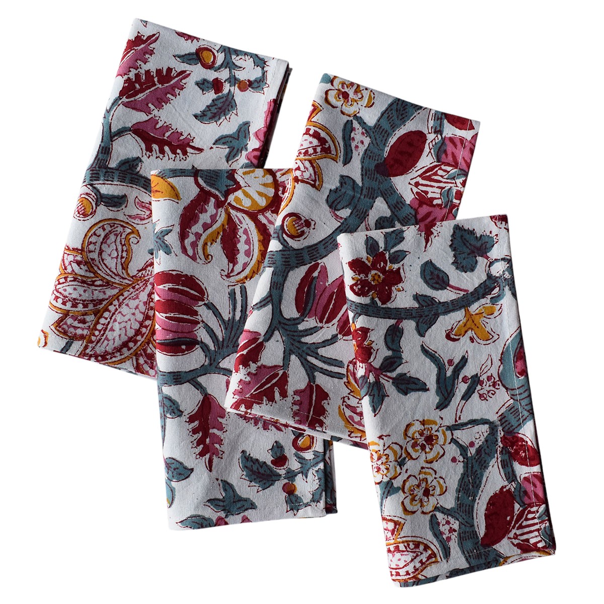 Hand Block Printed Cotton Napkin 45x45 cms Set of 4 Napkins Anarkali Red Open 200652