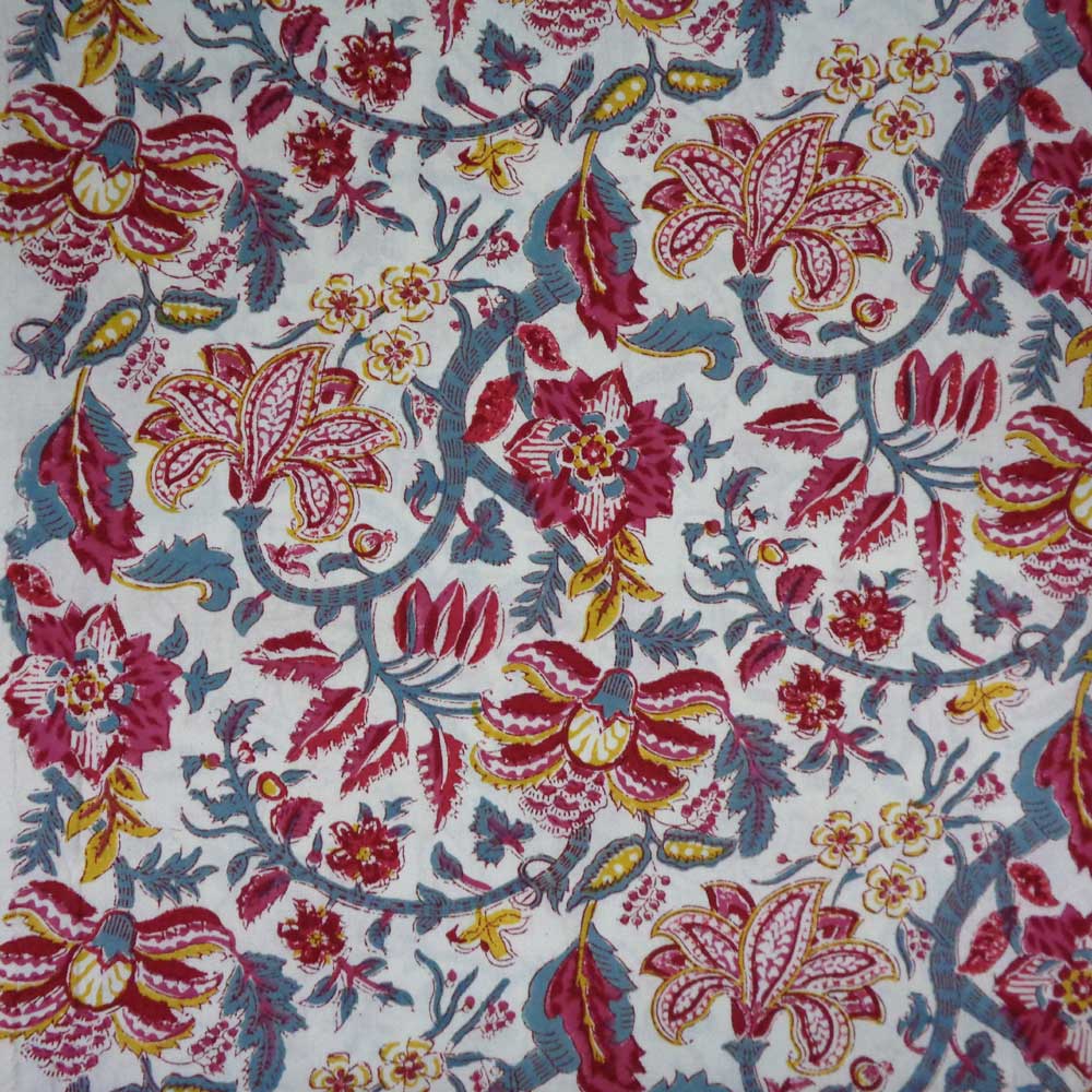 Hand Block Printed on 100 Cotton 5 Yard Fabric SANGANER Anarkali Red Open 200652