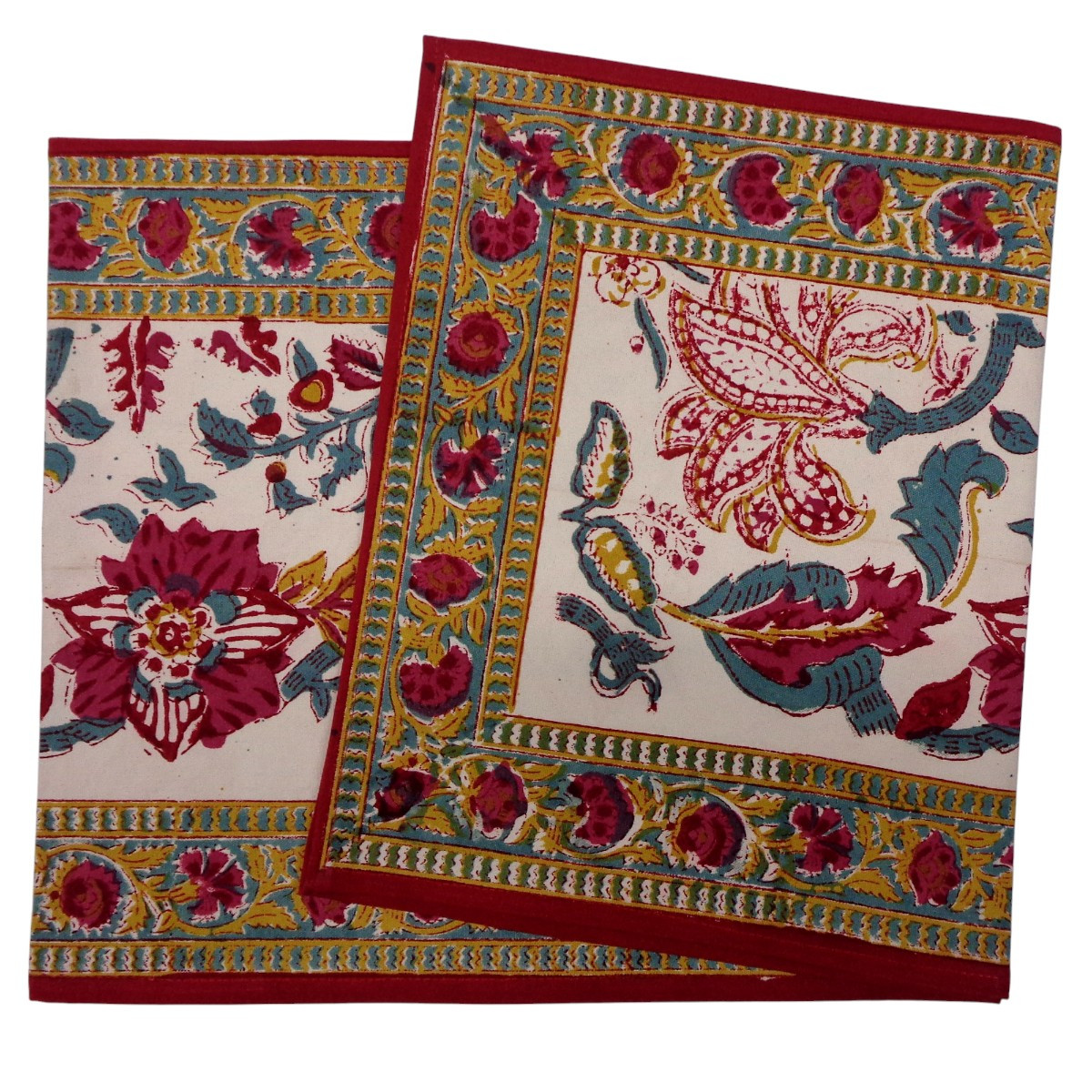 Hand Block Printed Cotton Canvas Table Runner 33x120 cms Anarkali Red Open 200652