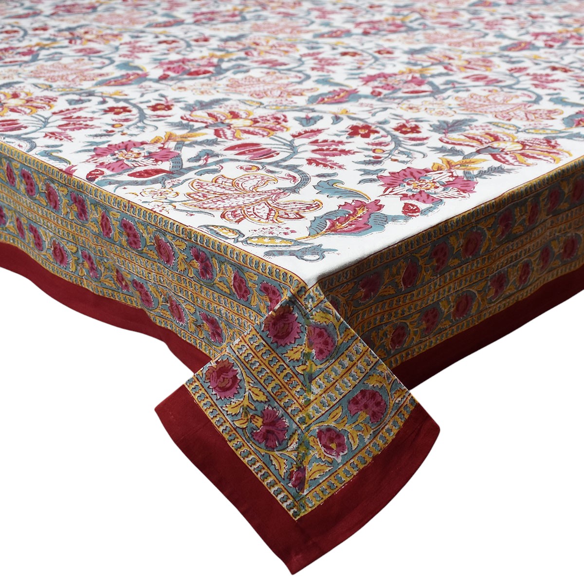 Hand Block Printed Cotton Tablecloth 150x220 cms Anarkali Red Open 200652