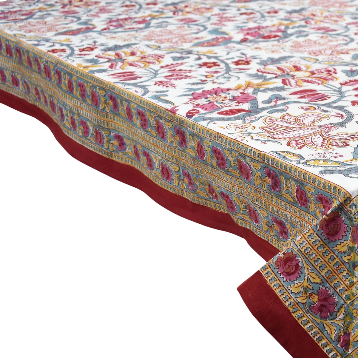 Hand Block Printed Cotton Tablecloth 150x220 cms Anarkali Red Open 200652