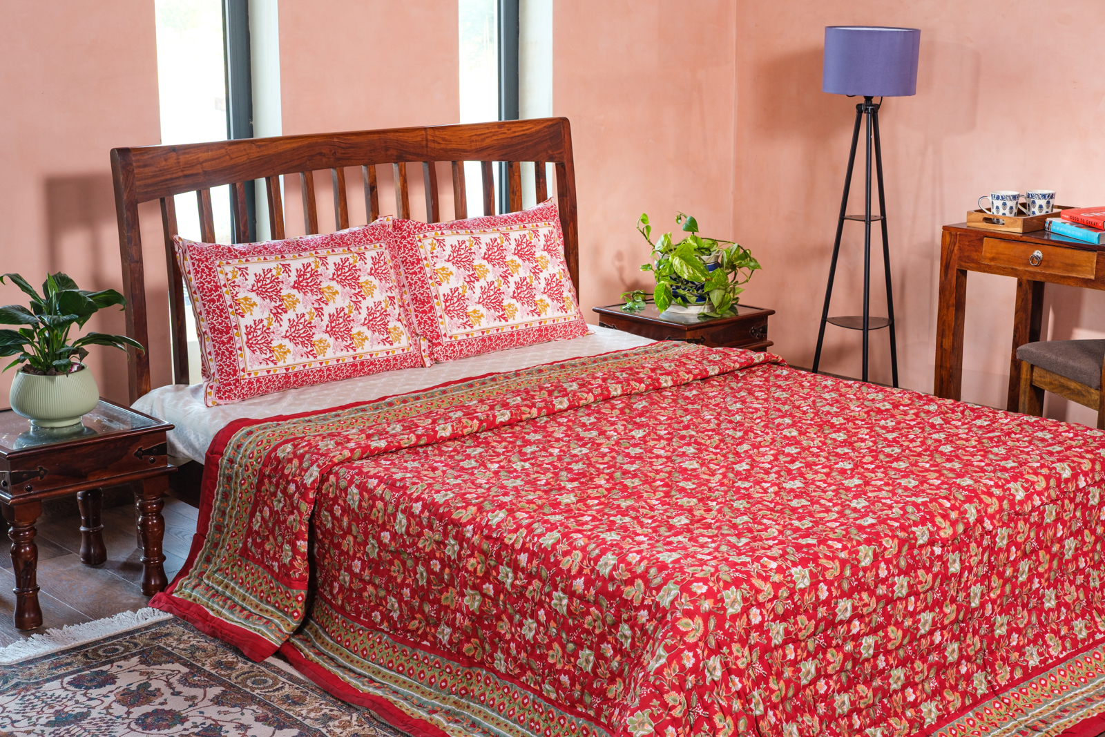 Hand Block Printed Cotton Quilt King Size Apple Blossom 605165