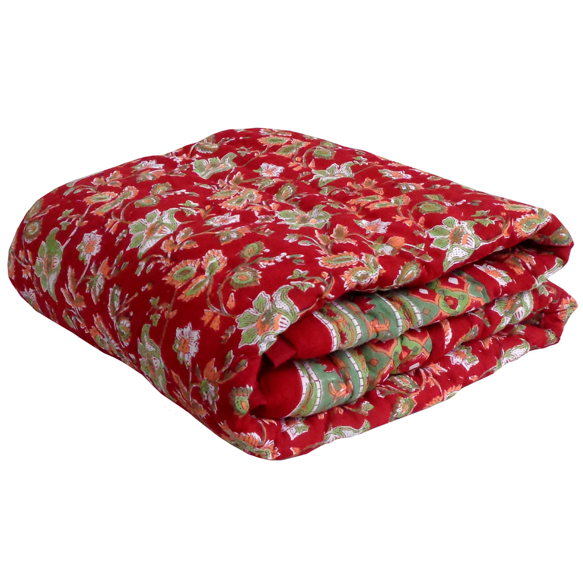 Hand Block Printed Baby Quilt  100x140 cm Jaipur Razai  Apple Blossom 605165