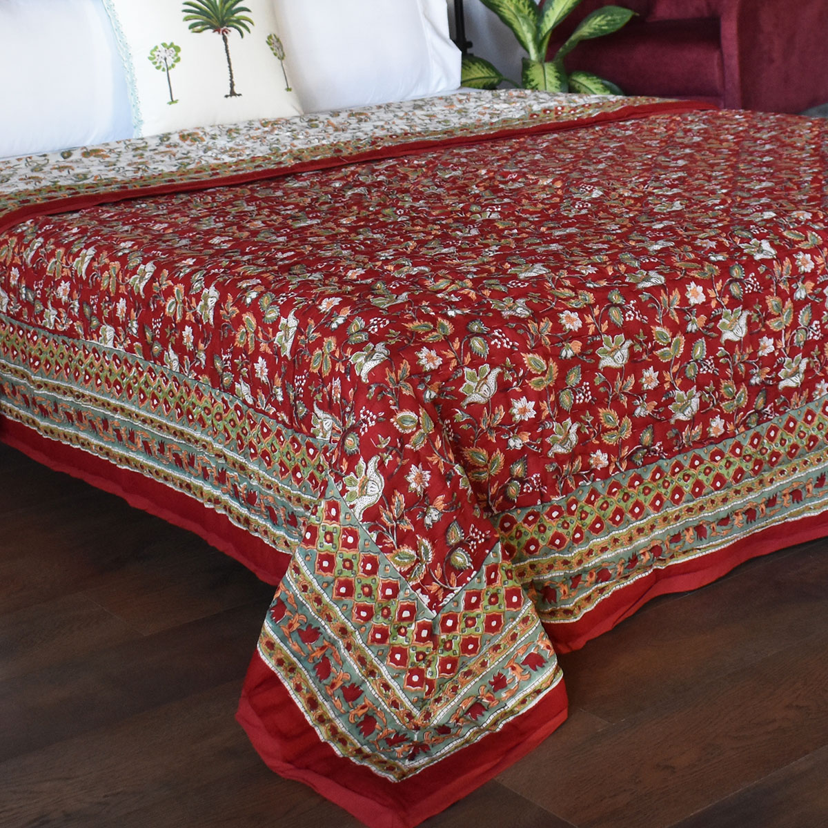 Hand Block Printed Cotton Quilt King Size Apple Blossom 605165
