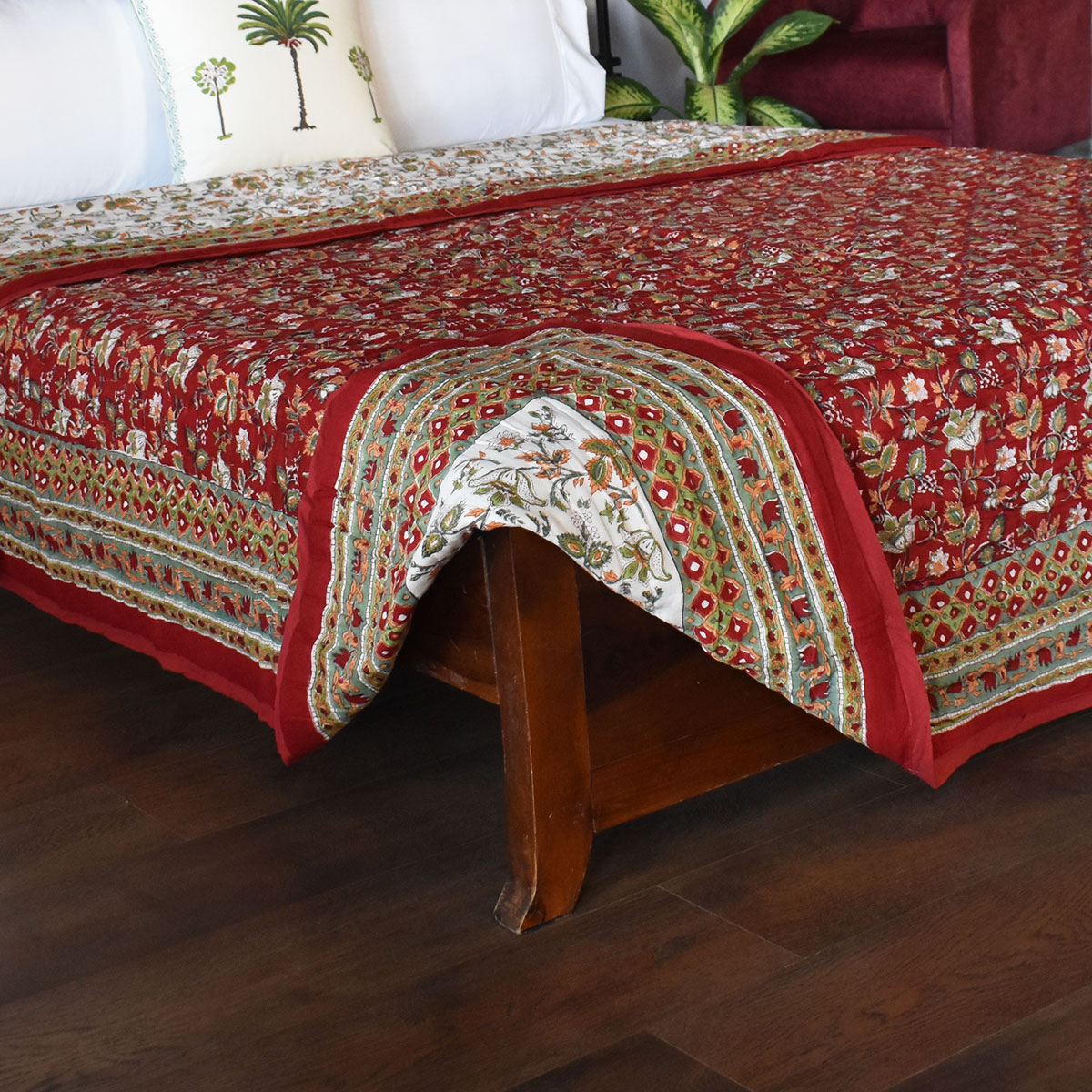Hand Block Printed Cotton Quilt King Size Apple Blossom 605165
