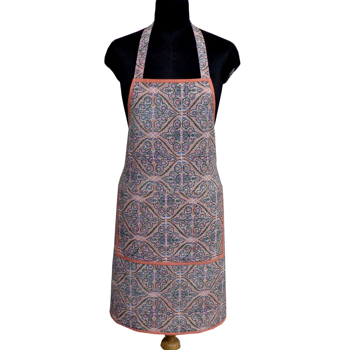 Indian Block-Printed 100 Cotton Apron Phool Chokri Coral Pink 104394