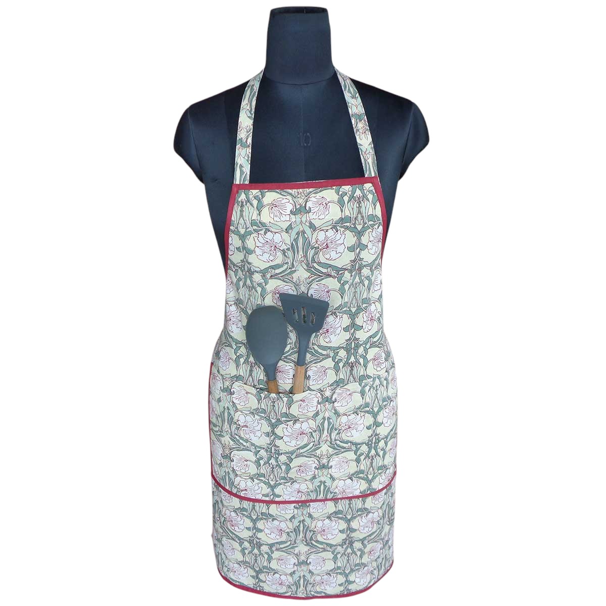 Indian Block-Printed 100 Cotton Apron Bauhaus Beige Gud 505032