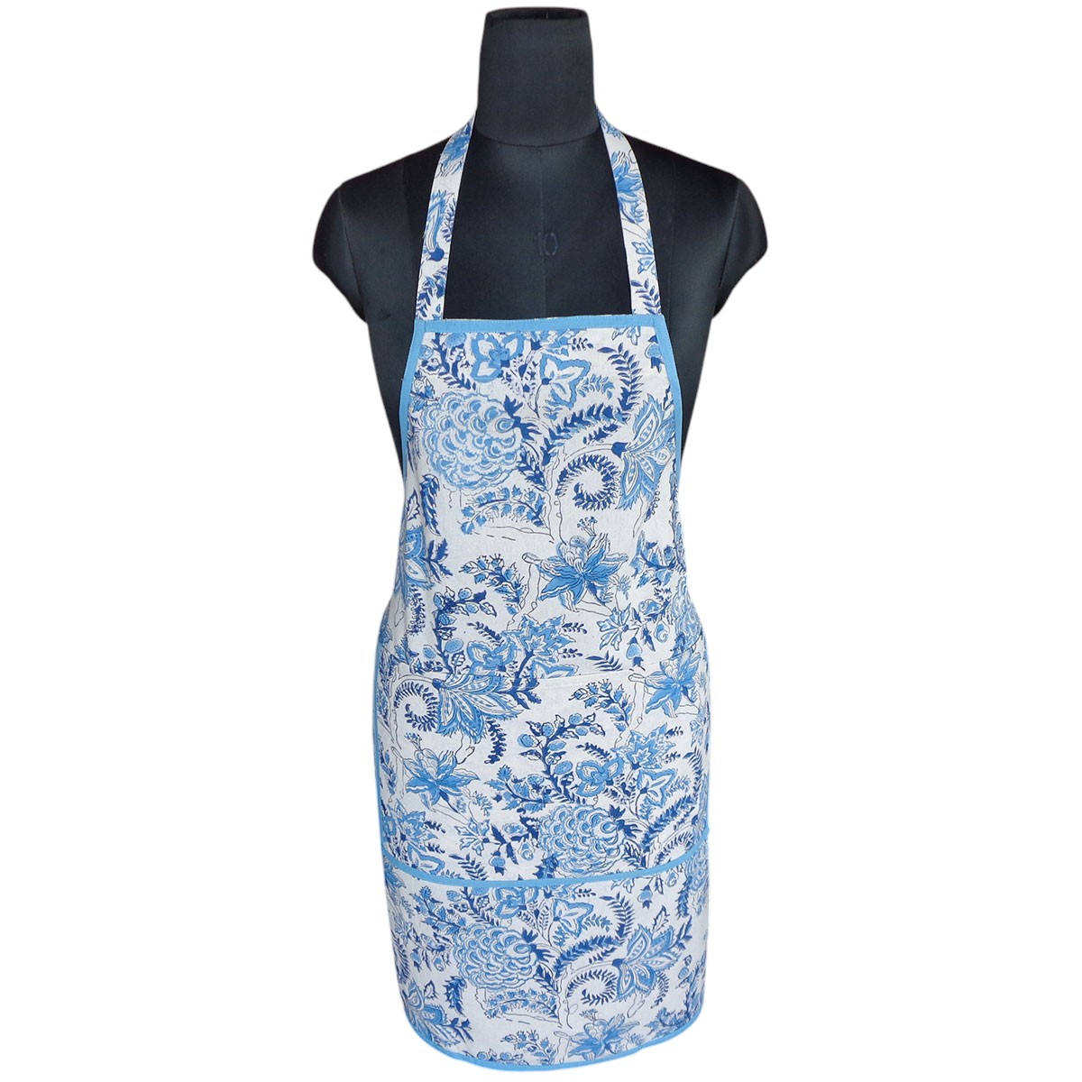 Indian Block-Printed 100 Cotton Apron Bela Palace Blue 601088